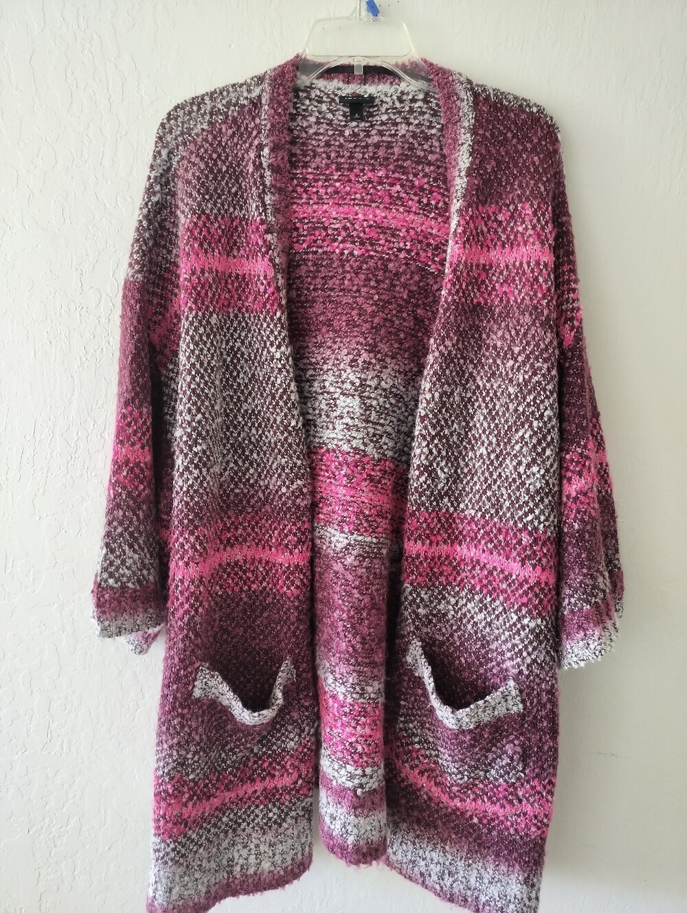 Torrid Plus Size 2 (2X) Textured Knit Open-Front Cardigan Purple/Pink Pockets